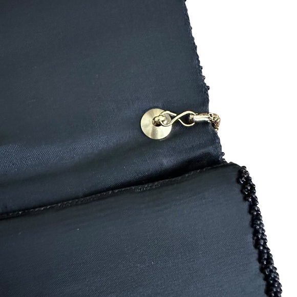 Vintage 1950s Black Beaded Evening Bag Gold Chain Strap, Art Deco Clutch Purse - Picture 11 of 14